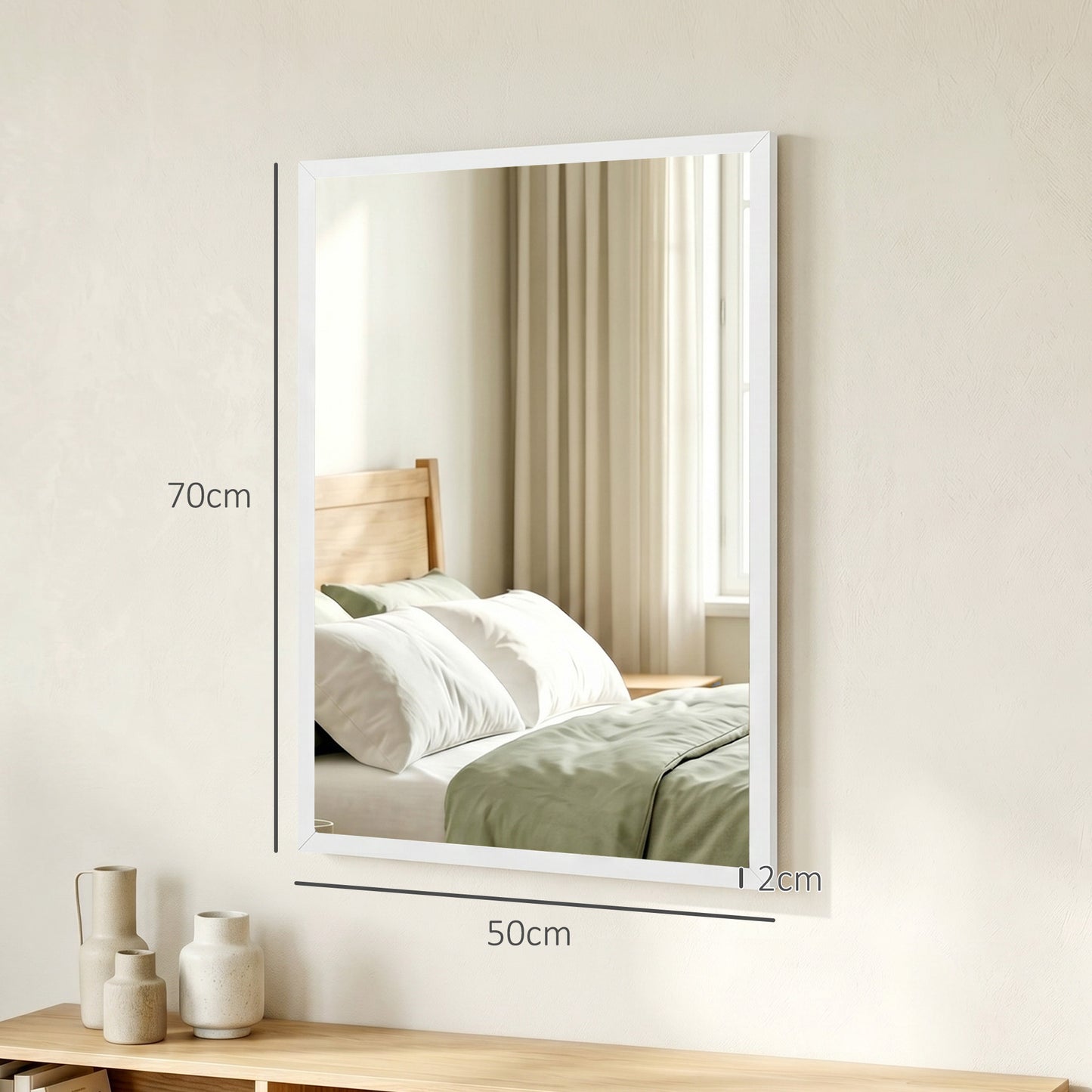 Decorative Rectangular Wall Mirror, 70 x 50 cm Wall-Mounted Bathroom Mirror for Living Room, Bedroom, Hallway, White