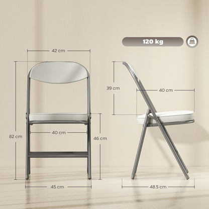 Folding Chairs Set of 4 with Cushioned Seat, Steel Frame, Off-White