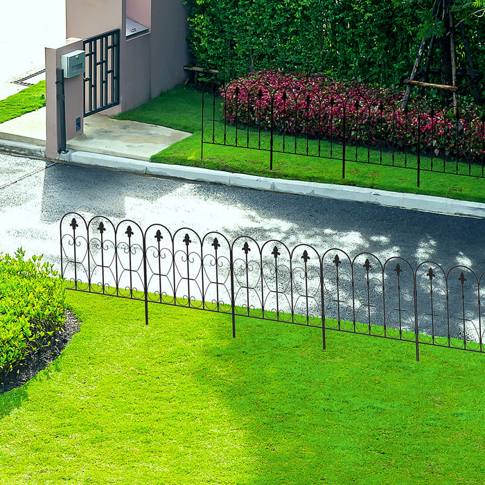 Decorative Garden Fencing, 5PCs Outdoor Picket Fence Panels, Rustproof Metal Wire Landscape Flower Bed Border Edging Animal Barrier, Black