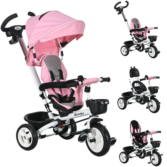 6 in 1 Trike for Toddler 1-5 Years with Parent Handle, Pink