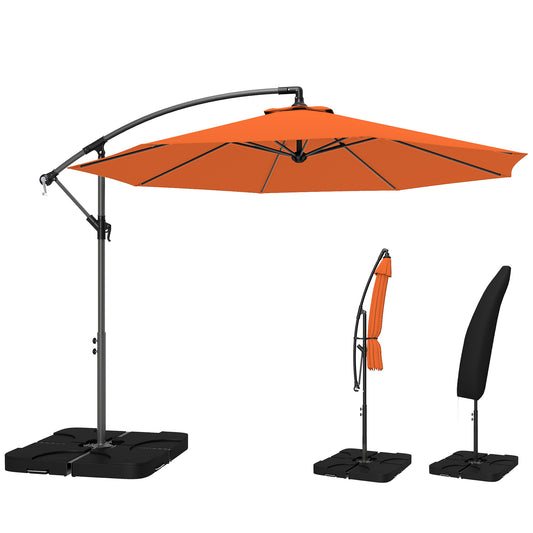 3(m) Banana Parasol Cantilever Umbrella Garden w/ Base Weights - Orange