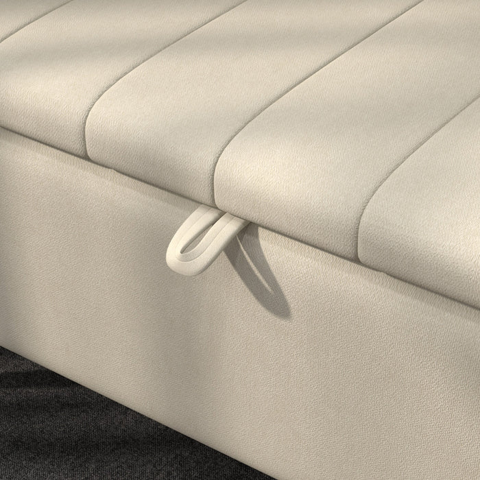 Storage Ottoman Bench, Linen Fabric Footstool with Steel Legs Cream White