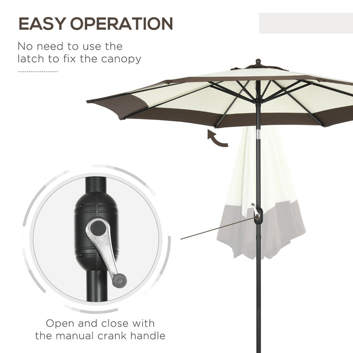 2.7m Garden Parasol Umbrella with 8 Metal Ribs, Tilt and Crank, Outdoor Sunshades for Garden, Patio, Beach, Yard, Coffee