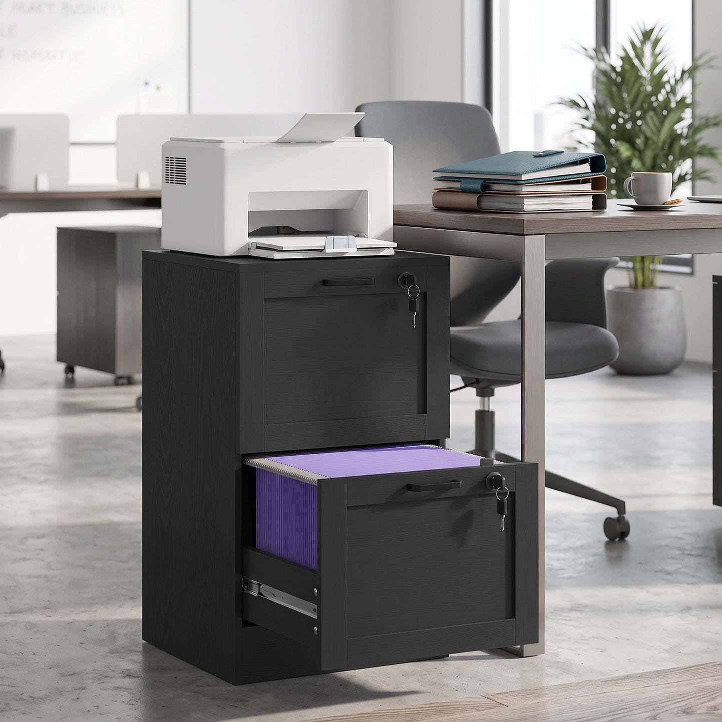 2-Drawer File Cabinet, Lockable Filing Cabinet for A4 Letter, Black