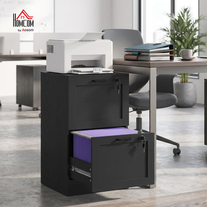 2-Drawer File Cabinet, Lockable Filing Cabinet for A4 Letter, Black
