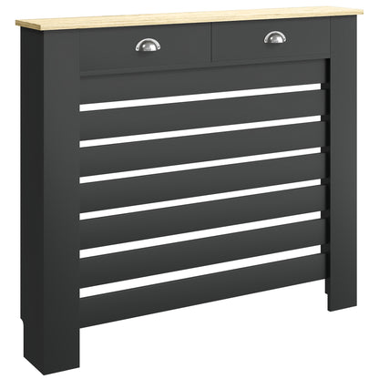 Radiator Cover with Drawer, Horizontal Slat, 111cm, Black
