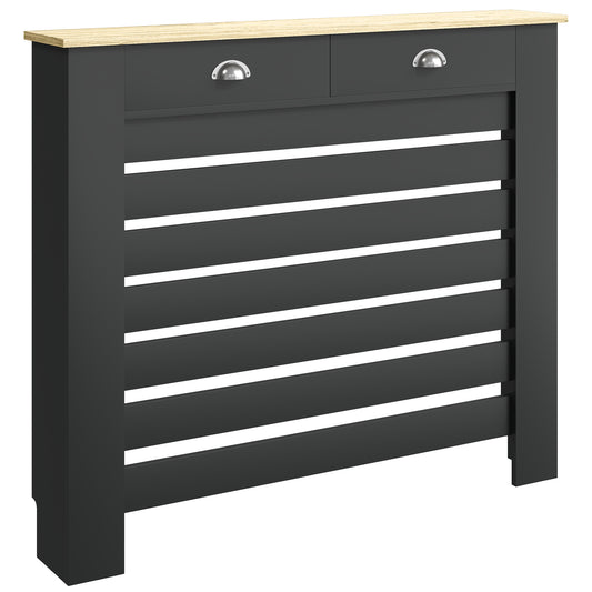 Radiator Cover with Drawer, Horizontal Slat, 111cm, Black