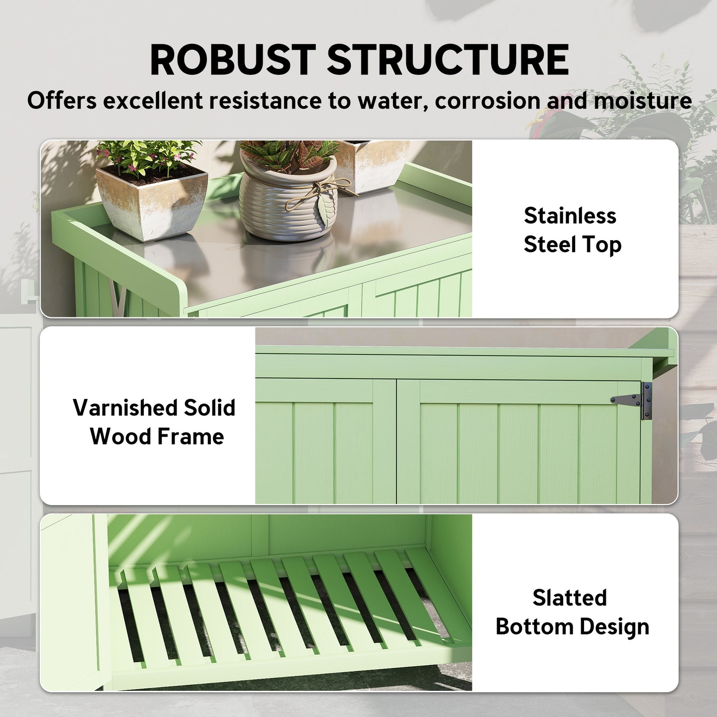 Wooden Garden Storage Shed w/Hinged Roof and Shelf, Light Green