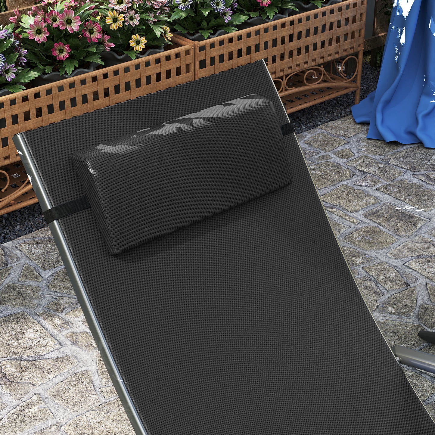 Set of 2 Garden Sun Loungers, Folding Chaise Lounge Chairs, Black