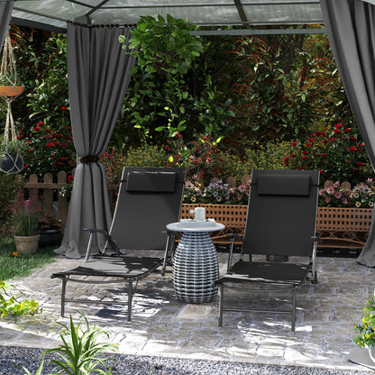 Set of 2 Garden Sun Loungers, Folding Chaise Lounge Chairs, Black