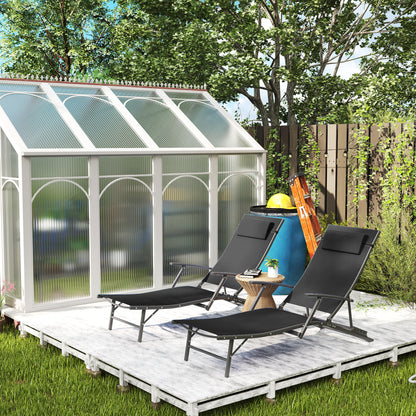 Set of 2 Garden Sun Loungers, Folding Chaise Lounge Chairs, Black