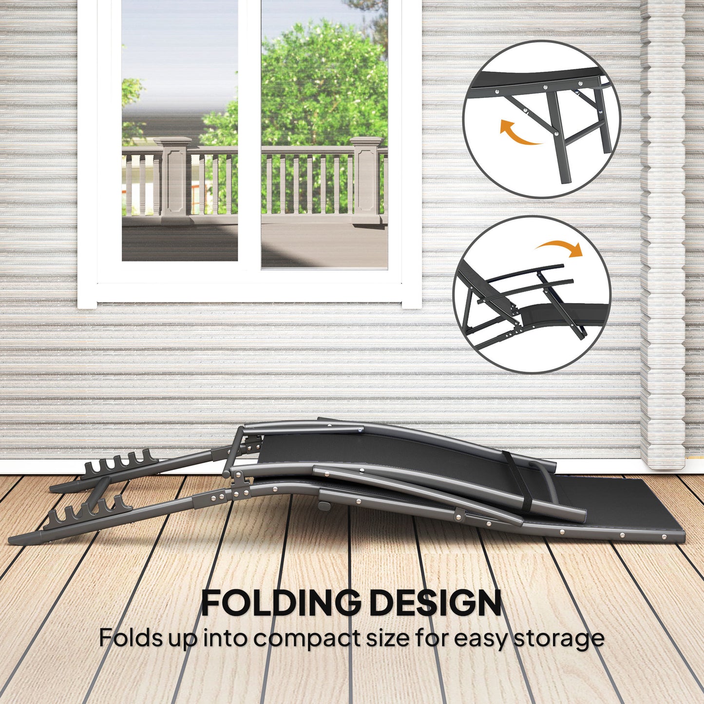 Set of 2 Garden Sun Loungers, Folding Chaise Lounge Chairs, Black