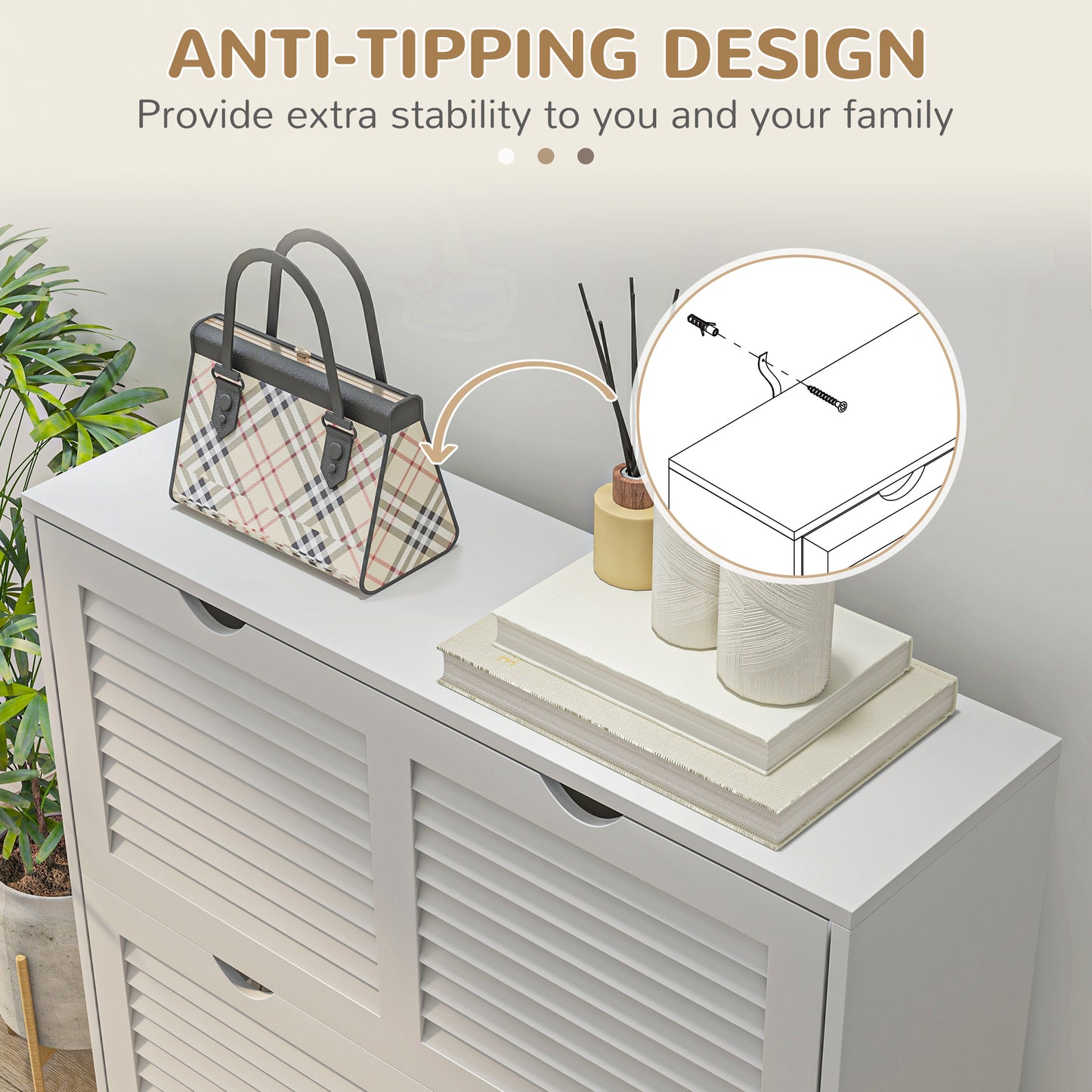 Slim Shoe Storage Cabinet with 2 Flip Drawers for Entryway, White