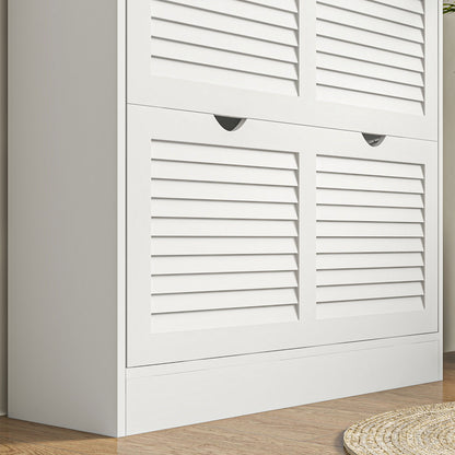 Slim Shoe Storage Cabinet with 2 Flip Drawers for Entryway, White