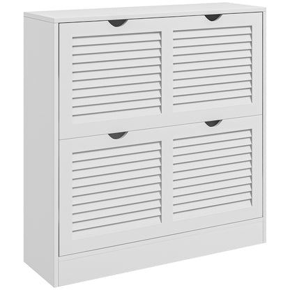 Slim Shoe Storage Cabinet with 2 Flip Drawers for Entryway, White
