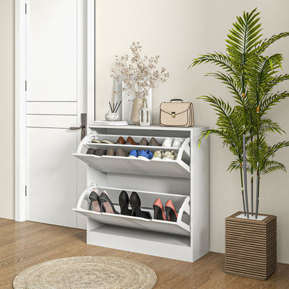 Slim Shoe Storage Cabinet with 2 Flip Drawers for Entryway, White