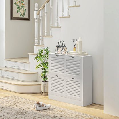 Slim Shoe Storage Cabinet with 2 Flip Drawers for Entryway, White