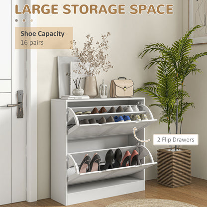 Slim Shoe Storage Cabinet with 2 Flip Drawers for Entryway, White