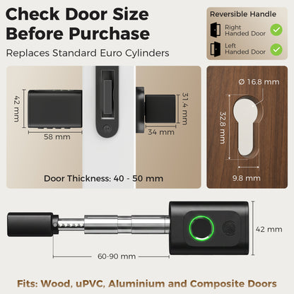 Smart Door Cylinder, 5-in-1 (Fingerprint/Passcode/APP/NFC/Key)