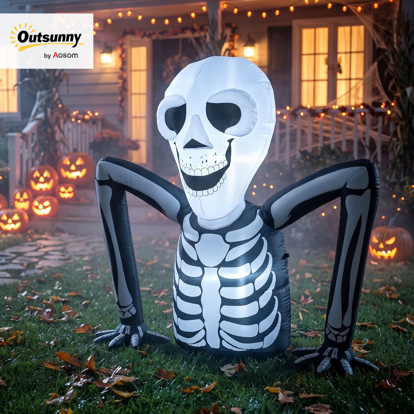 Inflatable Ground Crawling Skeleton with Built-in LED Lights