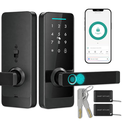 Smart Door Lock, Fingerprint/Passcode/APP/NFC/Key, Doorbell