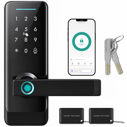 Smart Door Lock, Fingerprint/Passcode/APP/NFC/Key, Doorbell
