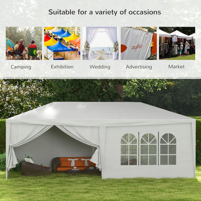 6 x 3 m Party Tent Wedding Gazebo Outdoor Waterproof PE Canopy Shade with 6 Removable Side Walls