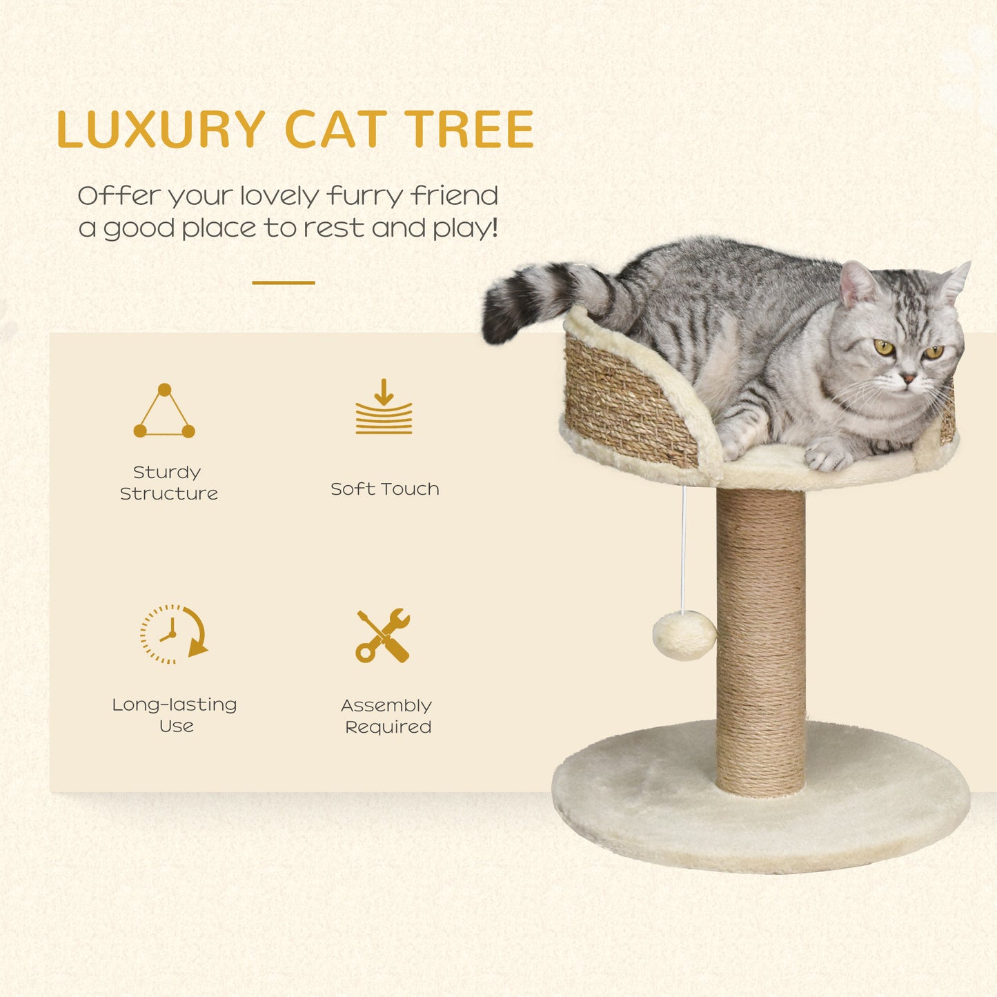 Cat Tree for Indoor Cats Kitten Tower Activity Center Climbing Stand Furniture with Scratching Posts Dangling Ball Perch Beige