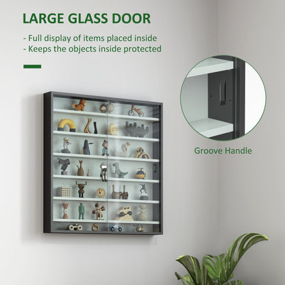 7-Tier Wall Display Cabinet w/ Shelves Glass Doors, Black and White