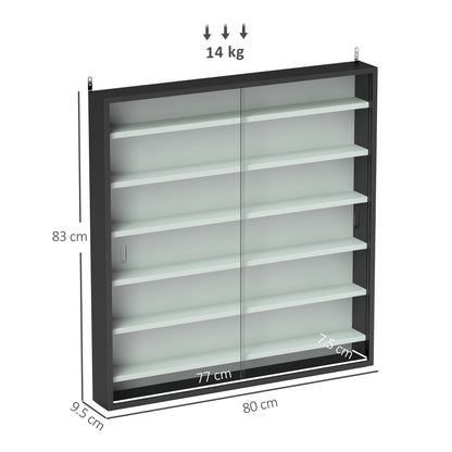 7-Tier Wall Display Cabinet w/ Shelves Glass Doors, Black and White