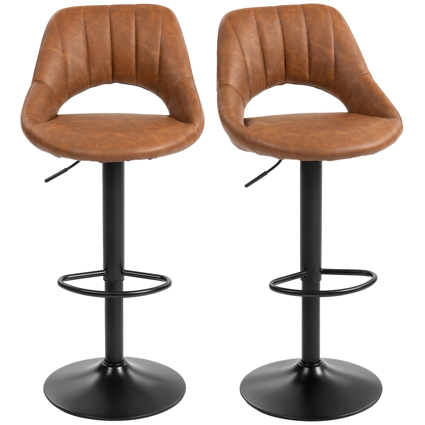 Barstools Set of 2, Dining Stools with Backrest and Footrest, Brown