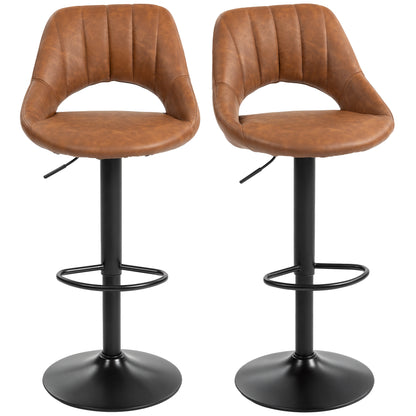 Barstools Set of 2, Dining Stools with Backrest and Footrest, Brown