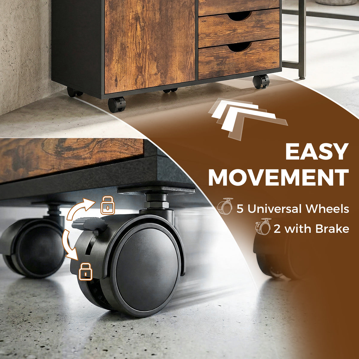 Modern Mobile 5-Drawer Cabinet w/ Door, Office Storage Cabinet