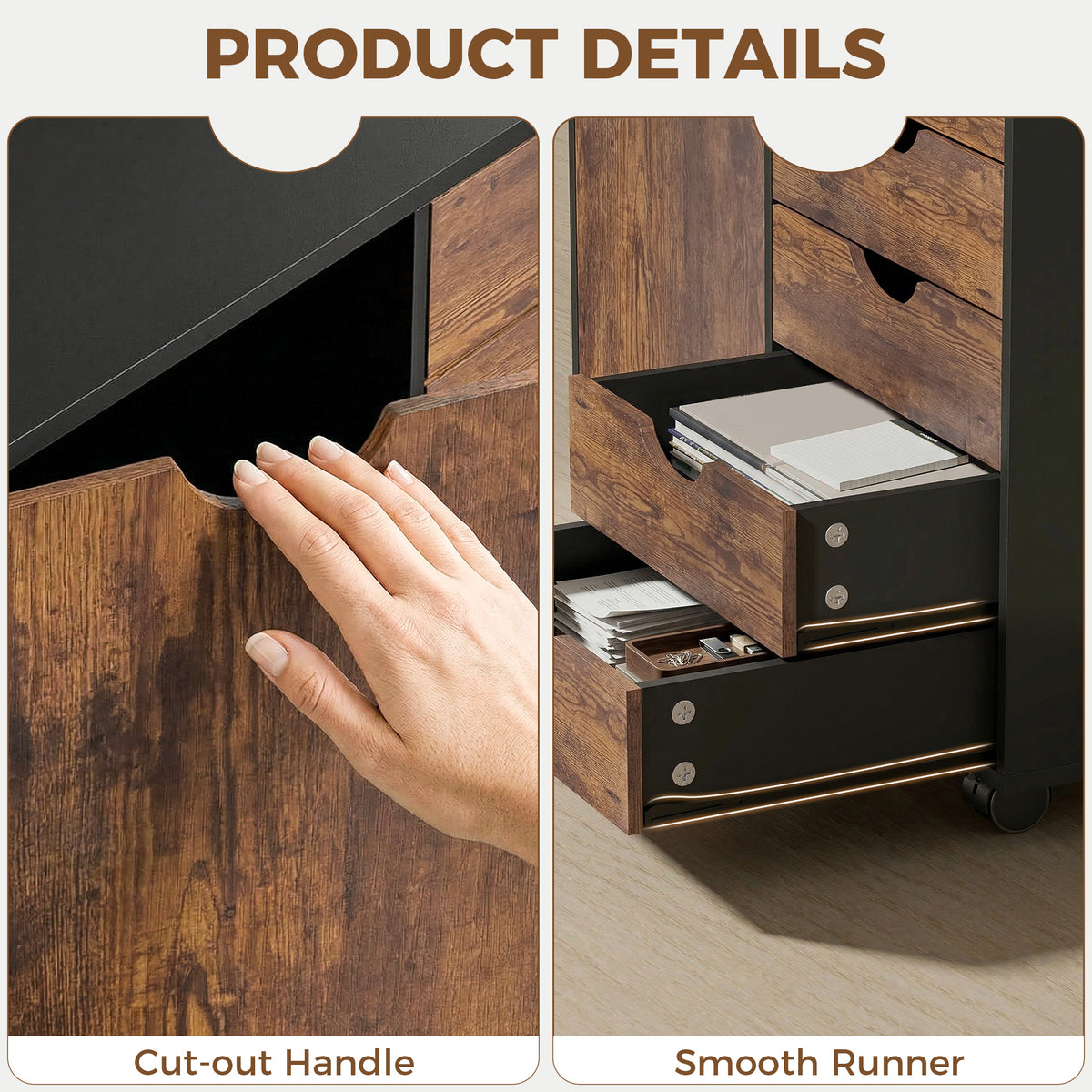 Modern Mobile 5-Drawer Cabinet w/ Door, Office Storage Cabinet