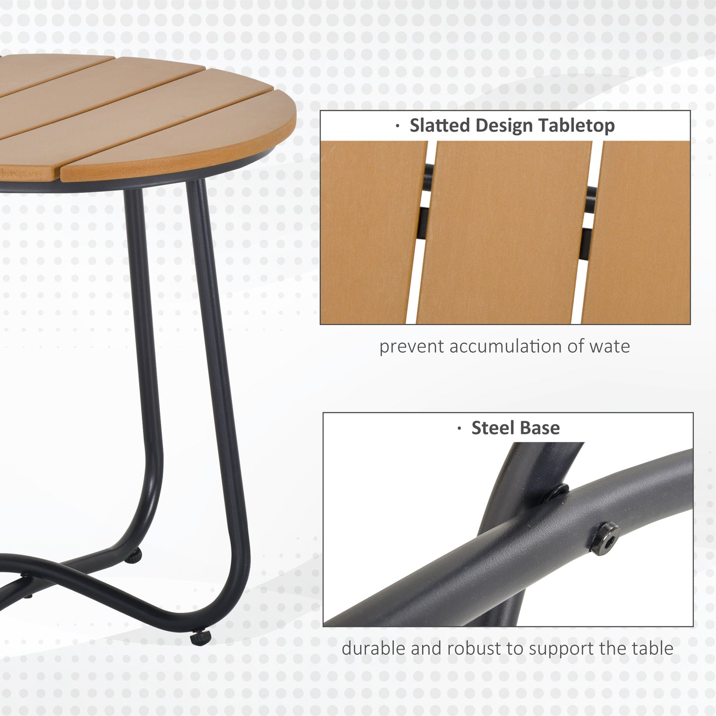 Round Outdoor Side Table Adjustable Leg Pads Natural Wood & Black
