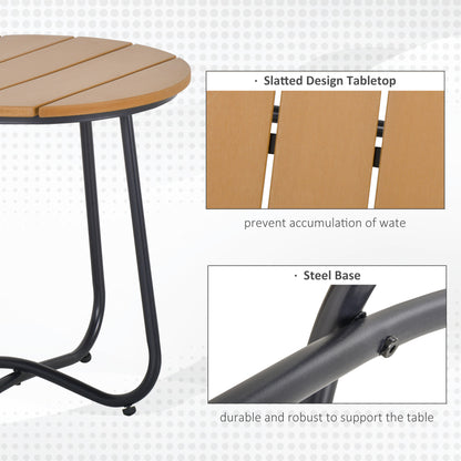 Round Outdoor Side Table Adjustable Leg Pads Natural Wood & Black