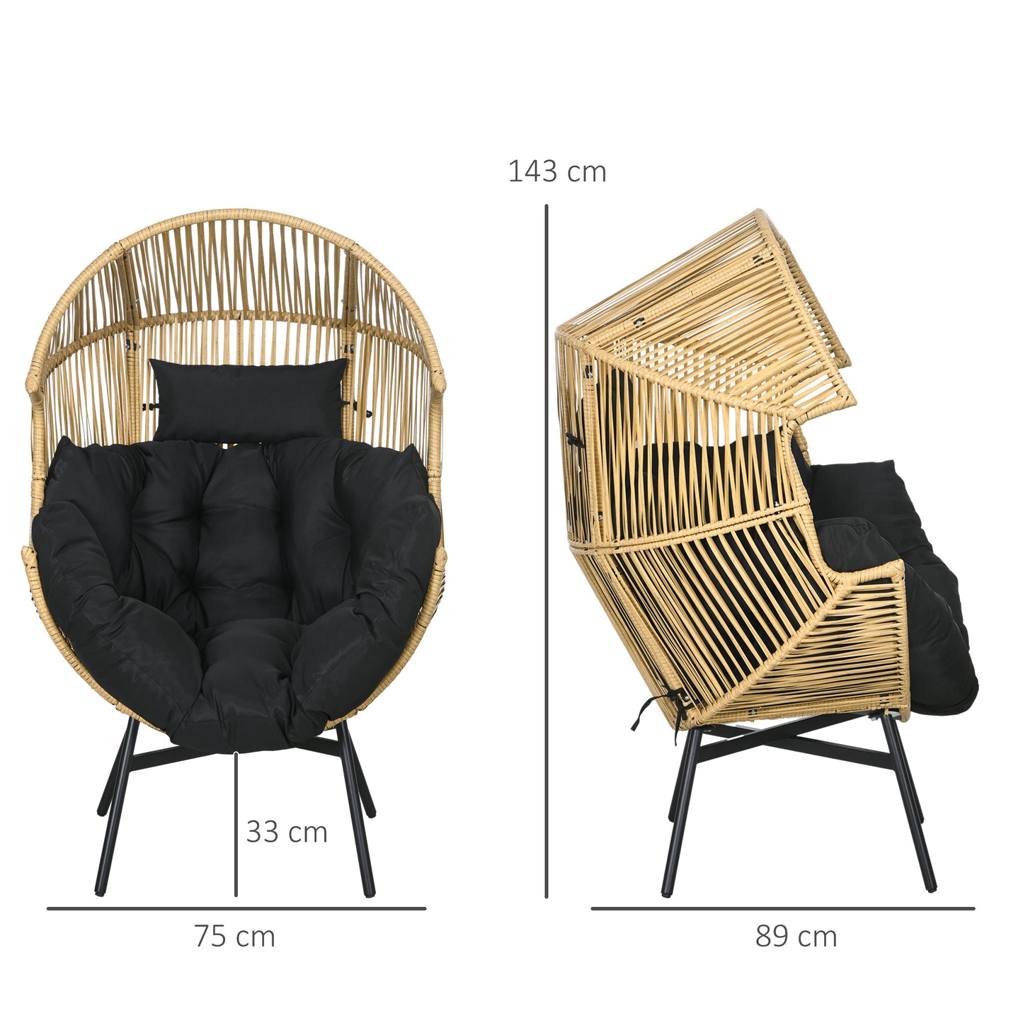 Rattan Leisure Chair w/ Cushion, Garden Egg Chair with Headrest, Sand