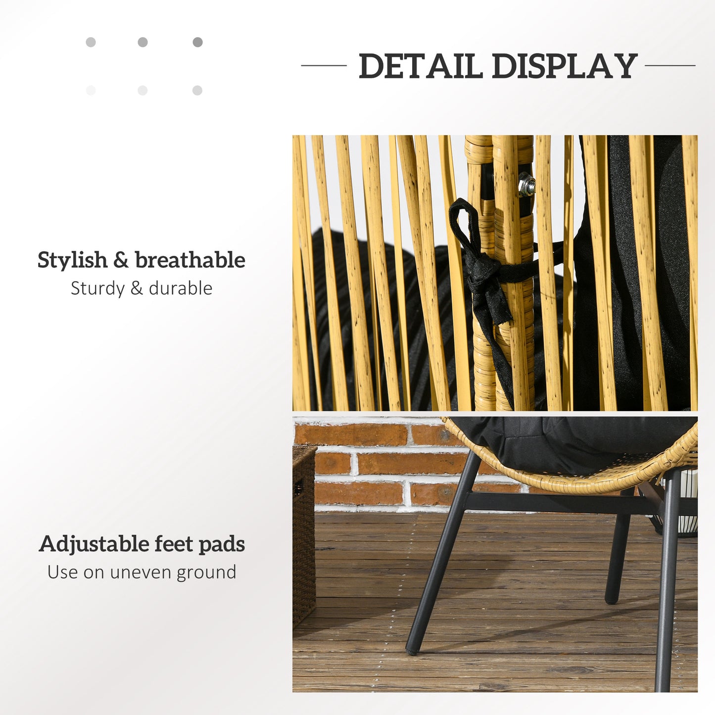 Rattan Leisure Chair w/ Cushion, Garden Egg Chair with Headrest, Sand