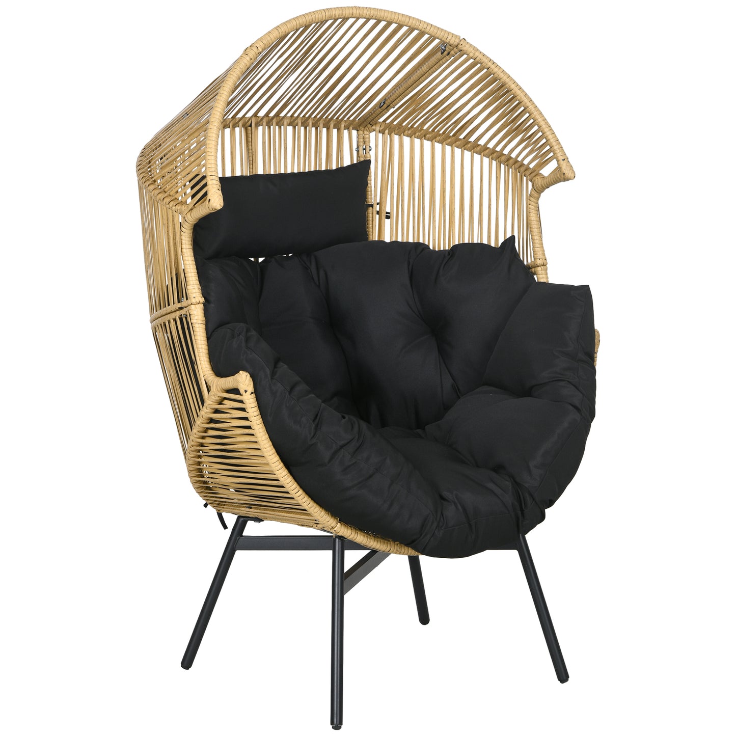 Rattan Leisure Chair w/ Cushion, Garden Egg Chair with Headrest, Sand