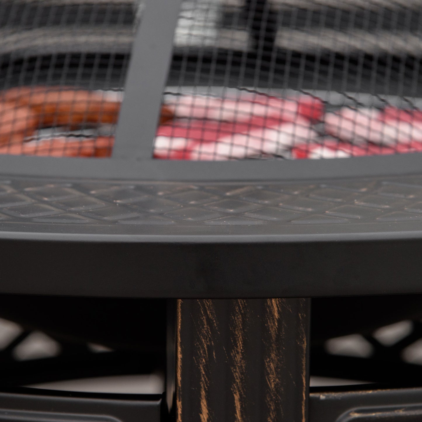 Outdoor Fire Pit,Round Firepit with Grill Net,Mesh Lid,Bronze Tone
