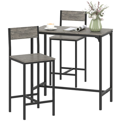 Bar Table and Stools Set, Kitchen Table and 2 Chairs with Backrest, Footrest