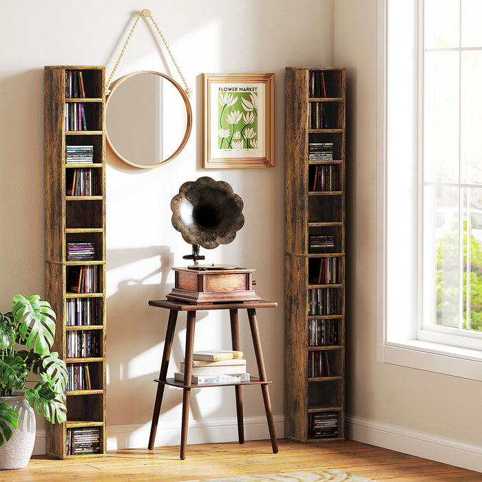 204 CD Storage Tower Tall Bookcase Bookshelf with Cubes Rustic Brown