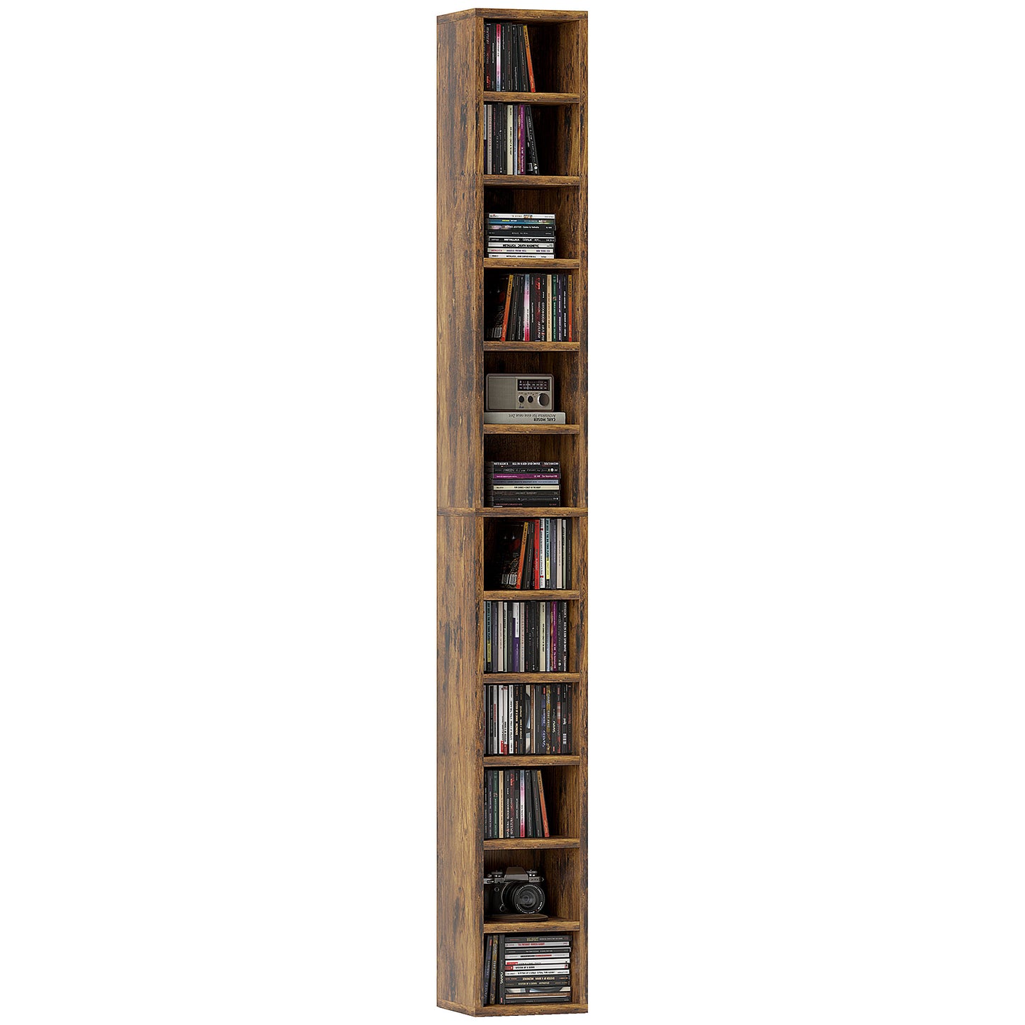 204 CD Storage Tower Tall Bookcase Bookshelf with Cubes Rustic Brown