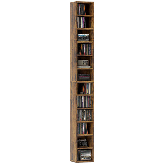 204 CD Storage Tower Tall Bookcase Bookshelf with Cubes Rustic Brown