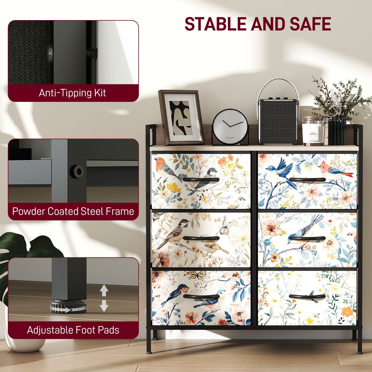 6-Drawer Chest of Drawers, Fabric Dresser, White