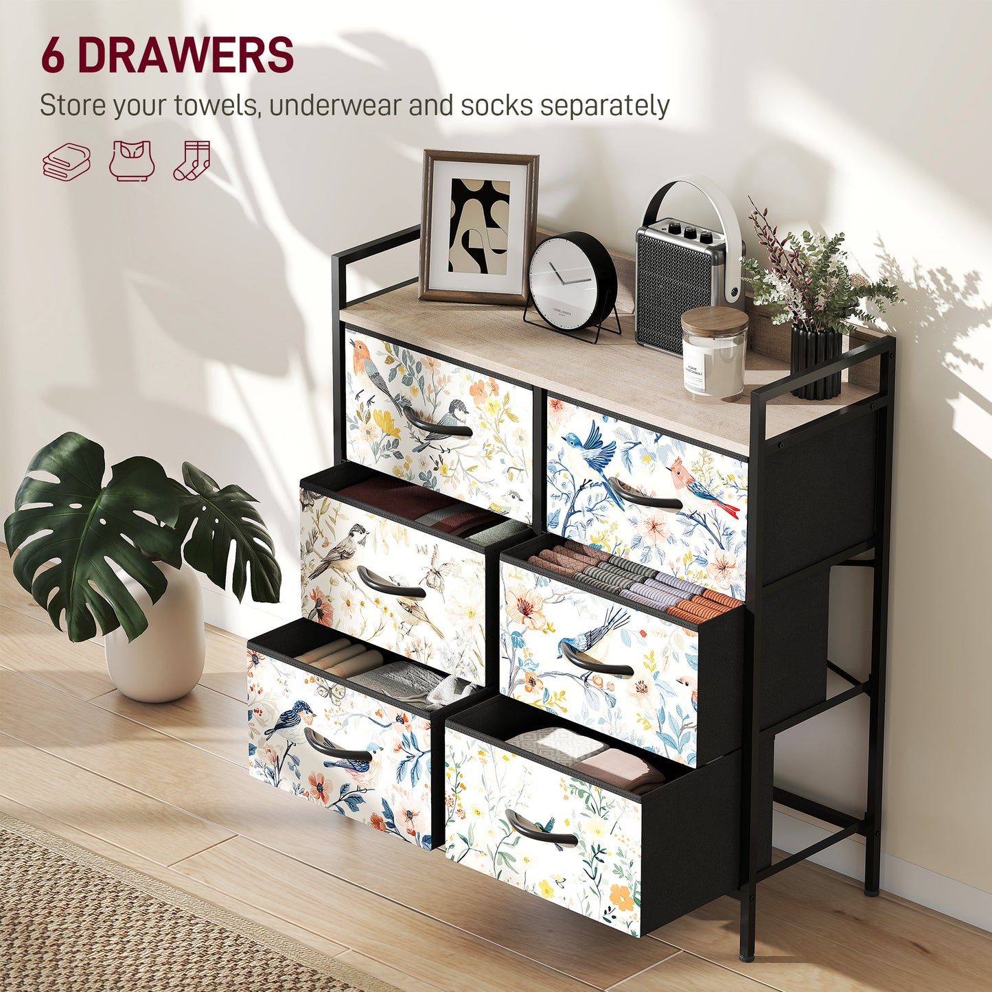 6-Drawer Chest of Drawers, Fabric Dresser, White