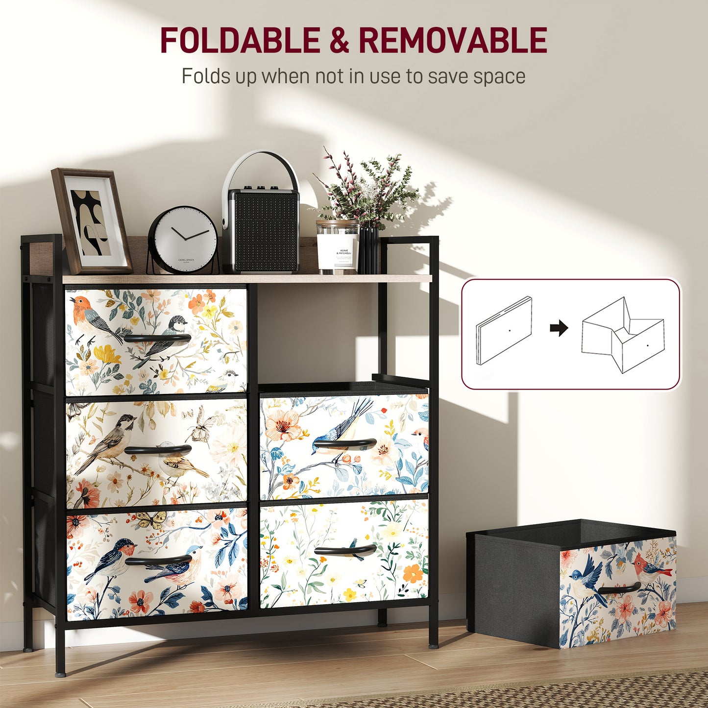 6-Drawer Chest of Drawers, Fabric Dresser, White