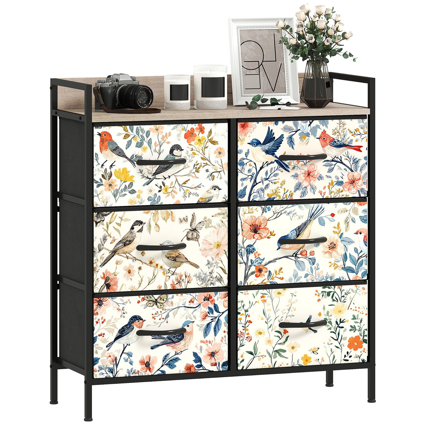 6-Drawer Chest of Drawers, Fabric Dresser, White