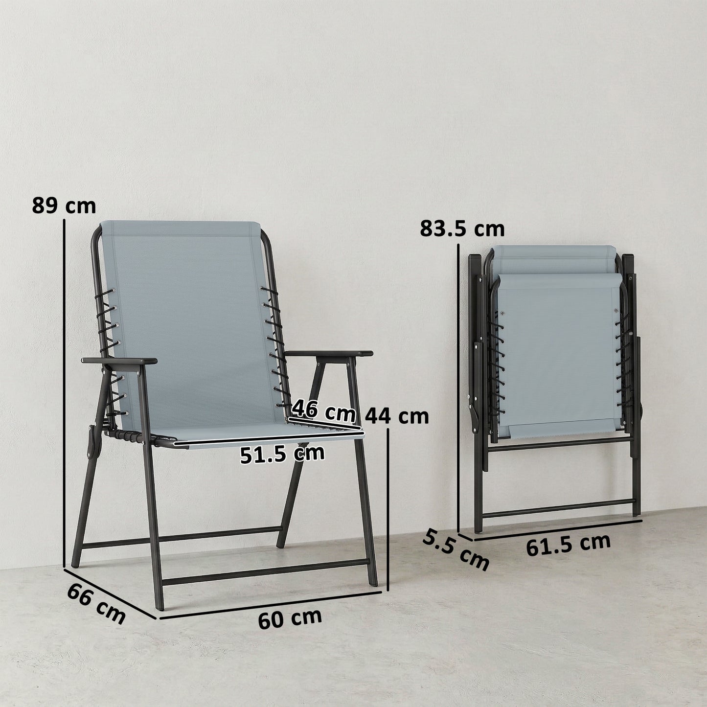 Folding Garden Chairs, Outdoor Chairs Set of 2, Light Grey