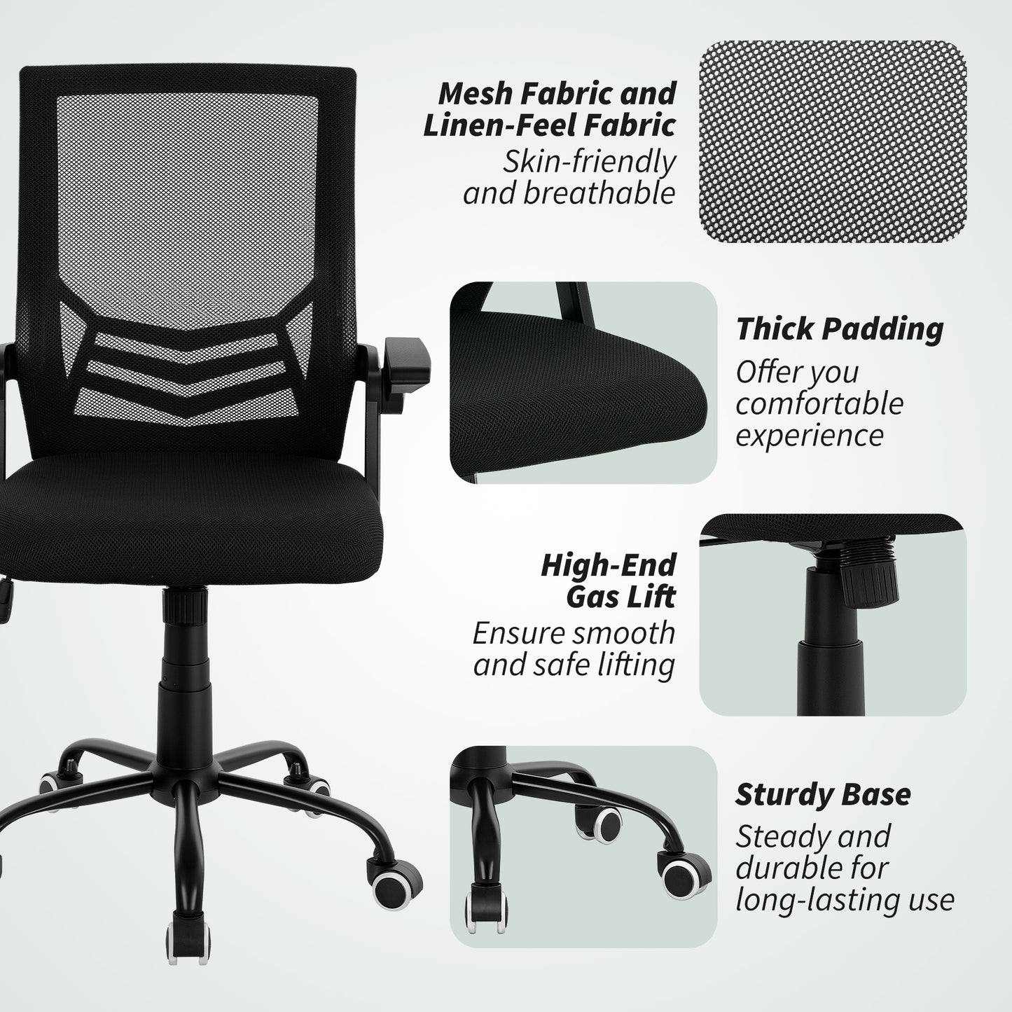 Mesh Swivel Office Chair Task Computer Chair w/ Lumbar Support, Black